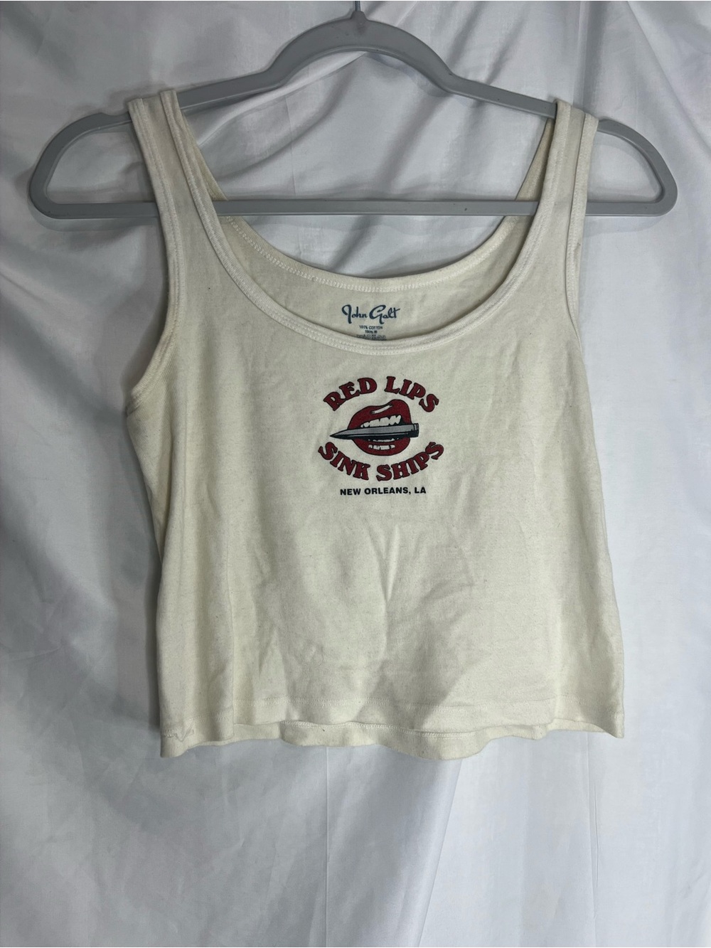 John Galt 100% Cotton Cream Tank with Red Lips Graphic